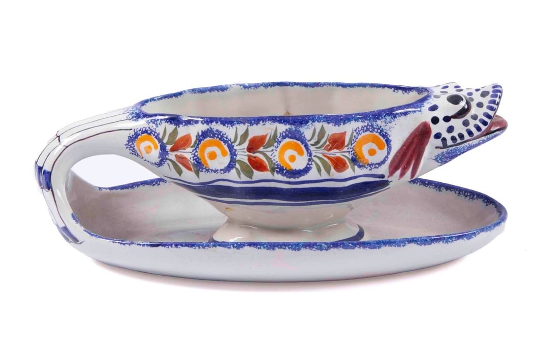 French Quimper Pottery Fish Gravy Boat (1 of 9)