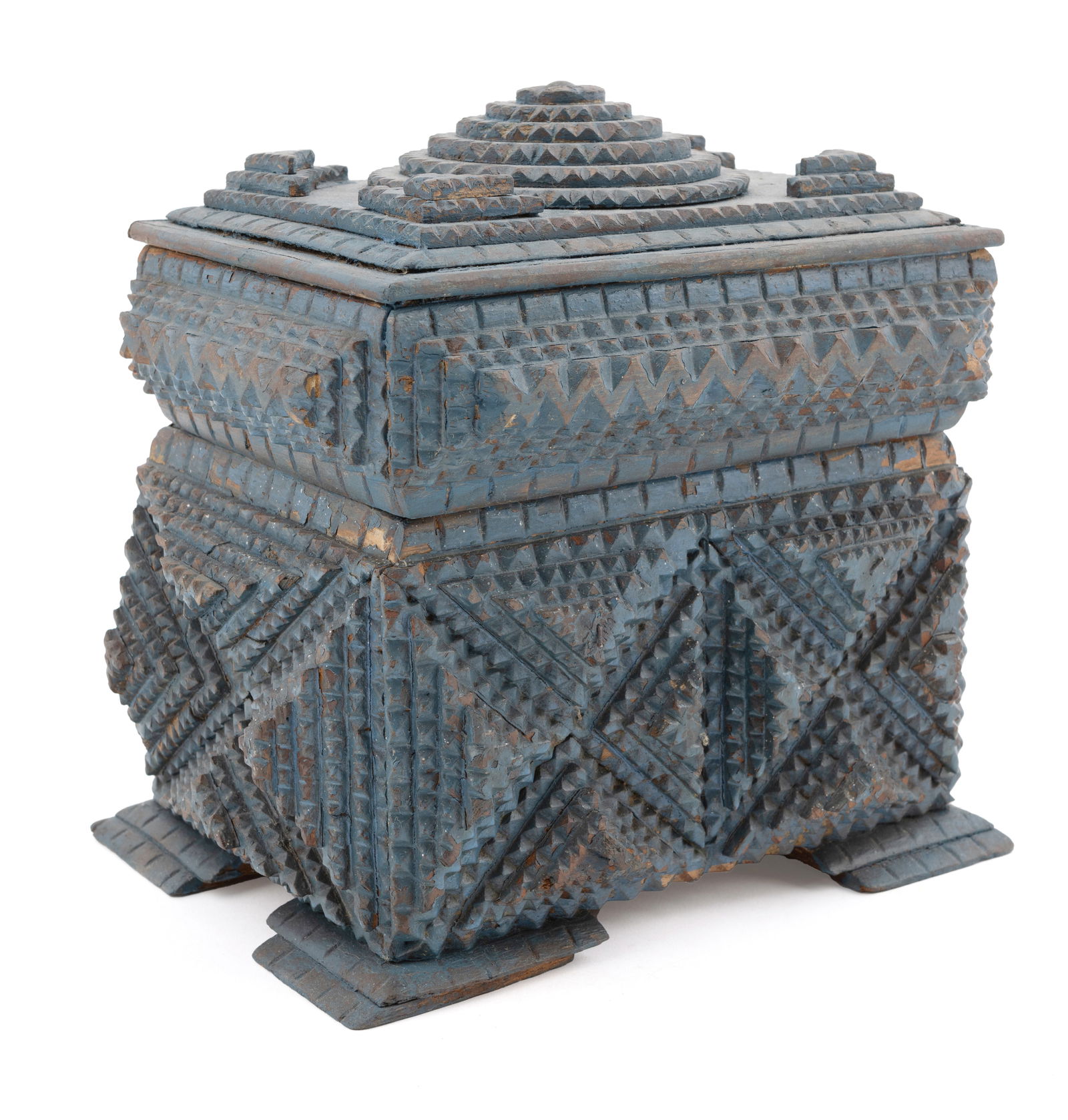 Antique Tramp Art Blue Lidded Box (1 of 6)