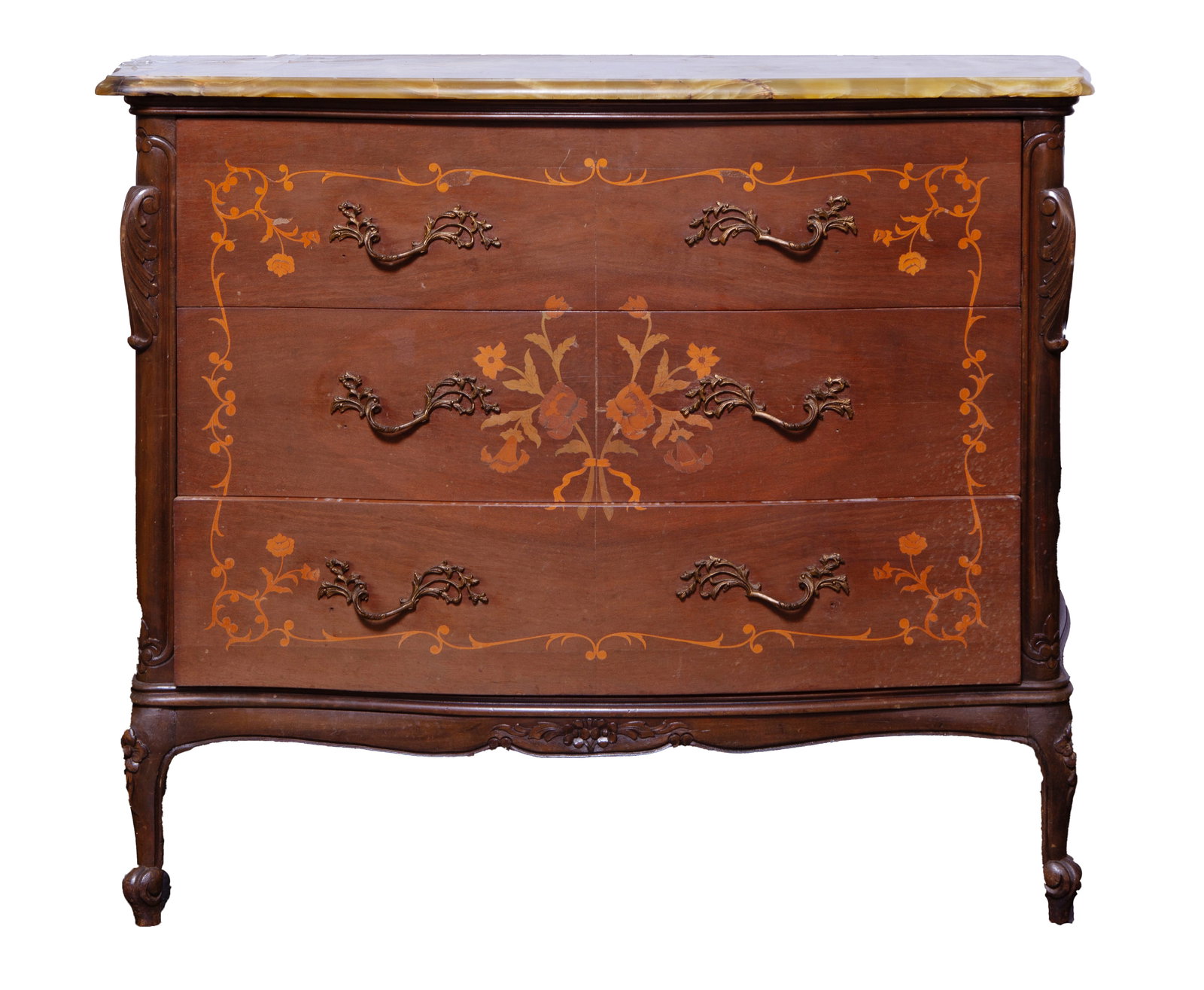 Gorgeous French Style Inlay Bureau Chest Drawer With Green Onyx Top (1 of 5)