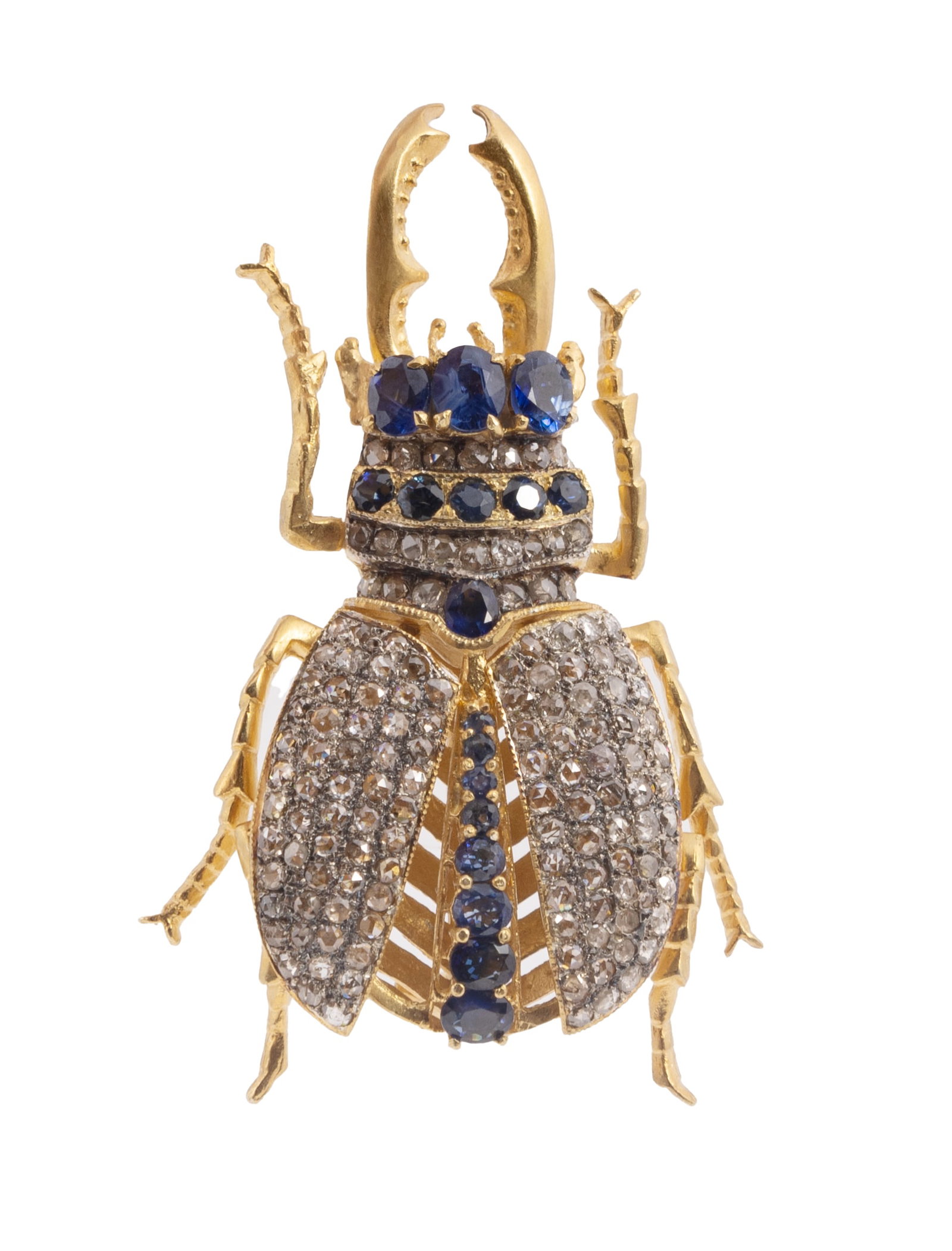 14KT Gold Diamond and Sapphire Scarab Brooch (1 of 4)