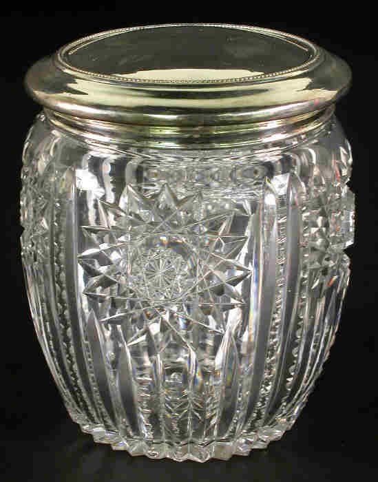 Am Br. Cut Glass Sterling lidded cigar,