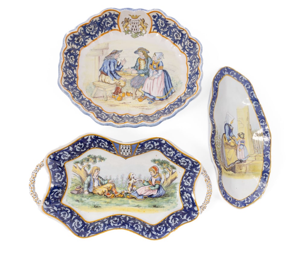 Collection of Three French Faience Quimper Trays by Pourquier Beau (1 of 7)