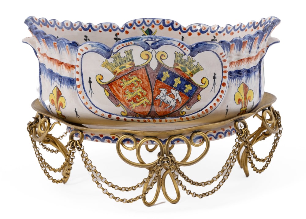 French Faience Quimper Jardiniere with Gilt Stand (1 of 8)