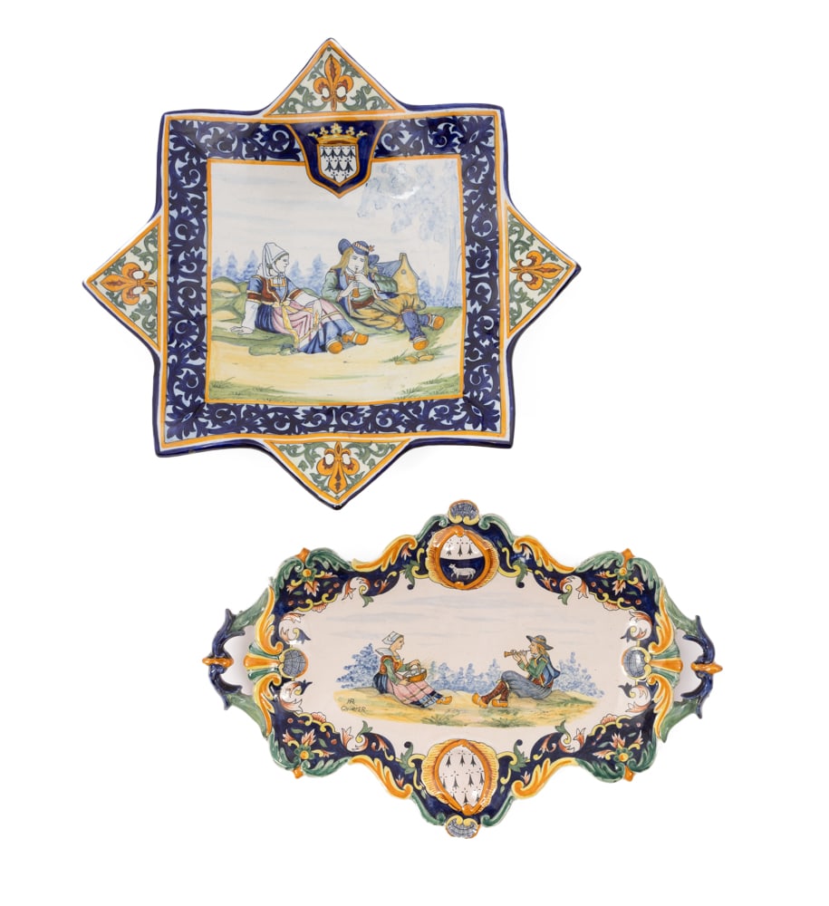 Pair of French Faience Rococo Pattern trays by Henriot Quimper (1 of 8)