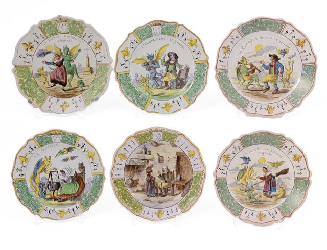 Collection of Six French Faience De La Hubaudiere Quimper Legend Plates (1 of 7)