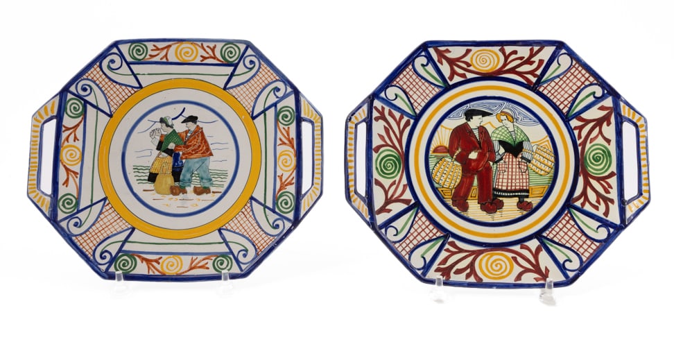 Pair of French Faience De La Hubaudiere Quimper Handled Trays (1 of 6)