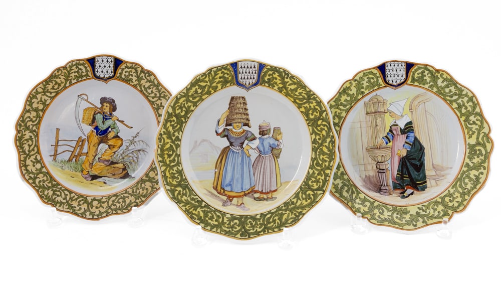 Collection of Three French Faience Decorative Plates by Porquier Beau (1 of 5)