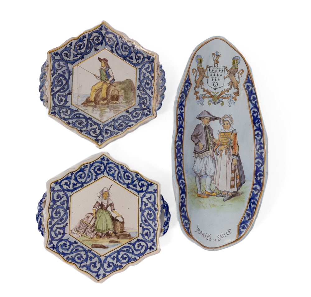 A collection of Three French Faience Platters by De La Haubardiere Quimper (1 of 6)