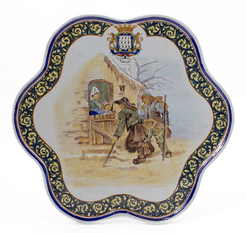 French Faience Decorative Platter Le Chanson de Noel by Porquier Beau Quimper (1 of 6)