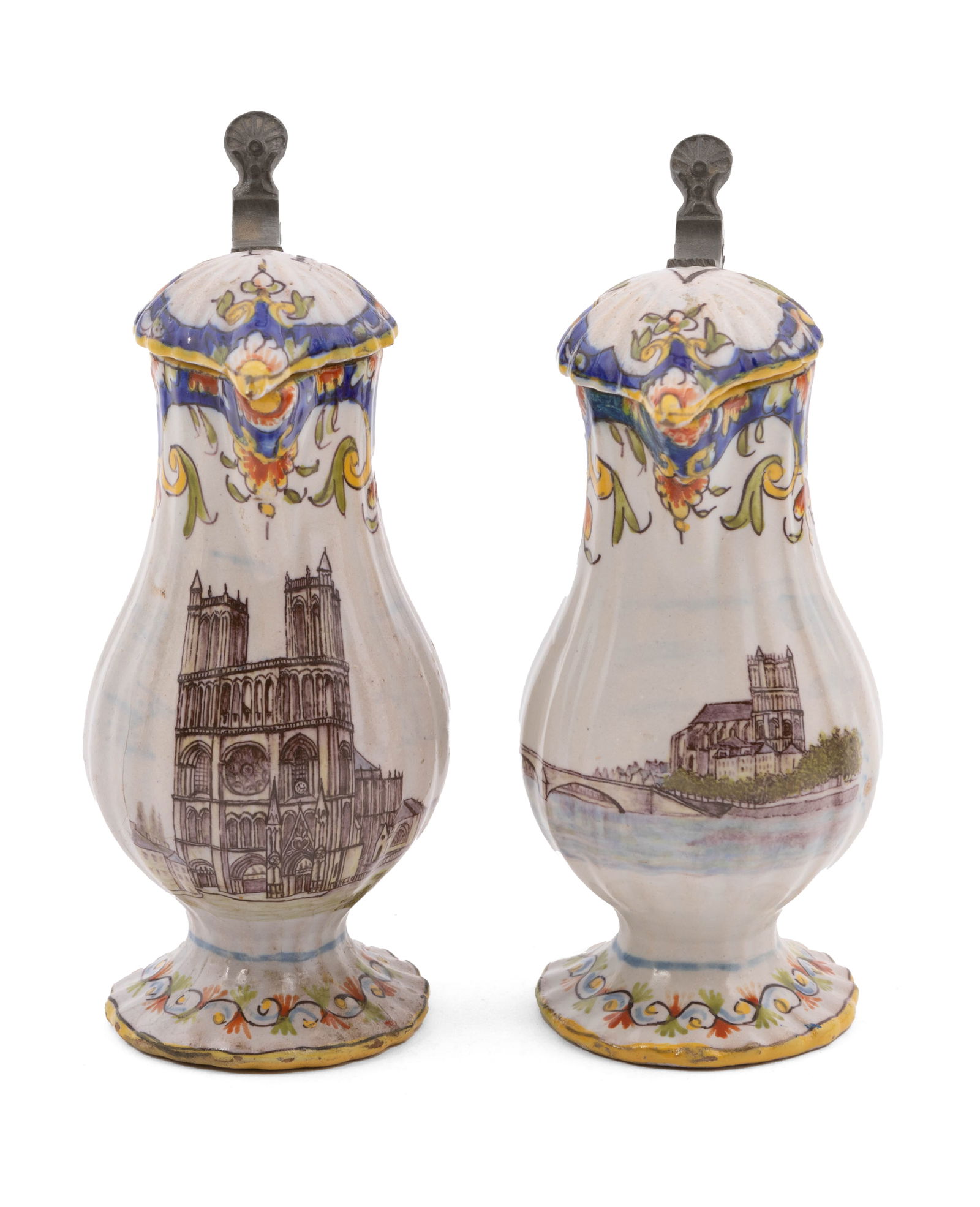 Pair of Antique Quimper French Faience Oil and Vinegar Spill Jugs (1 of 7)