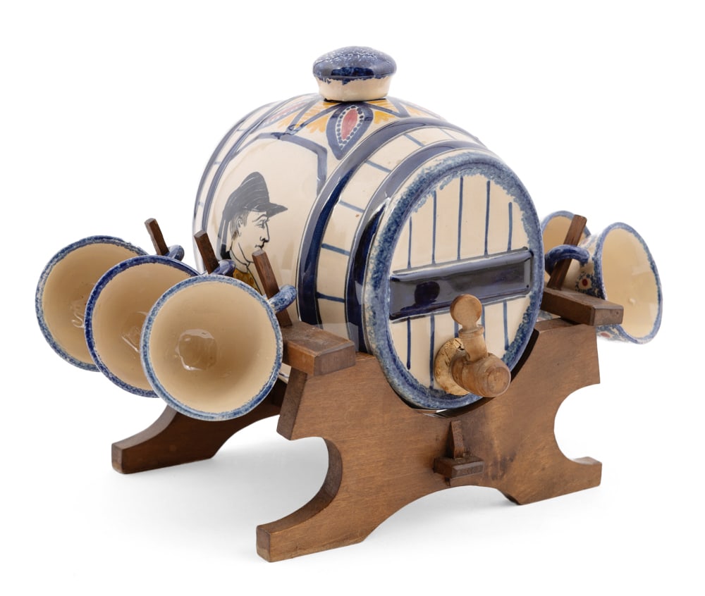 Antique Henriot Quimper Liquor Barrel and Miniature Cups (1 of 6)