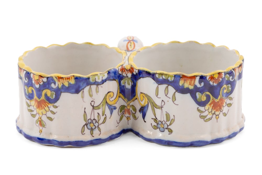French Faience Quimper Handled Double Cup (1 of 5)