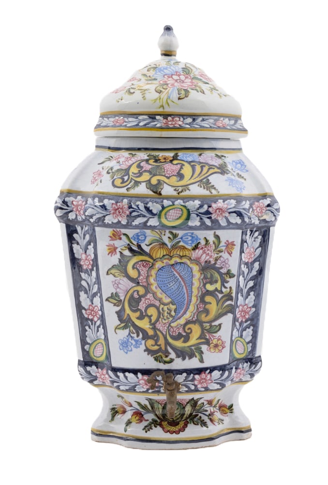 A Monumental Corner Wall Wooden Mount and French Faience Quimper Drip Fountain (1 of 9)