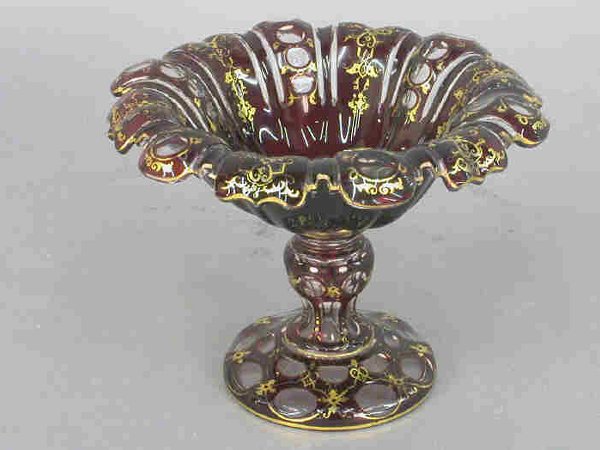 3pcs. Ruby Bohemian glass with - 2