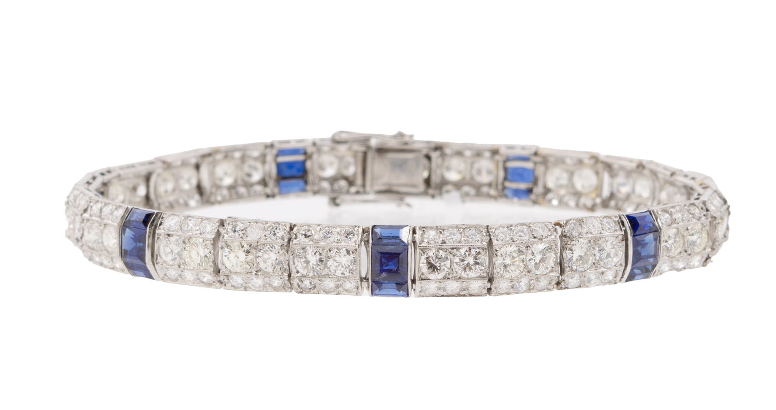 Platinum Art Deco Diamond Bracelet with Blue Sapphires (1 of 5)