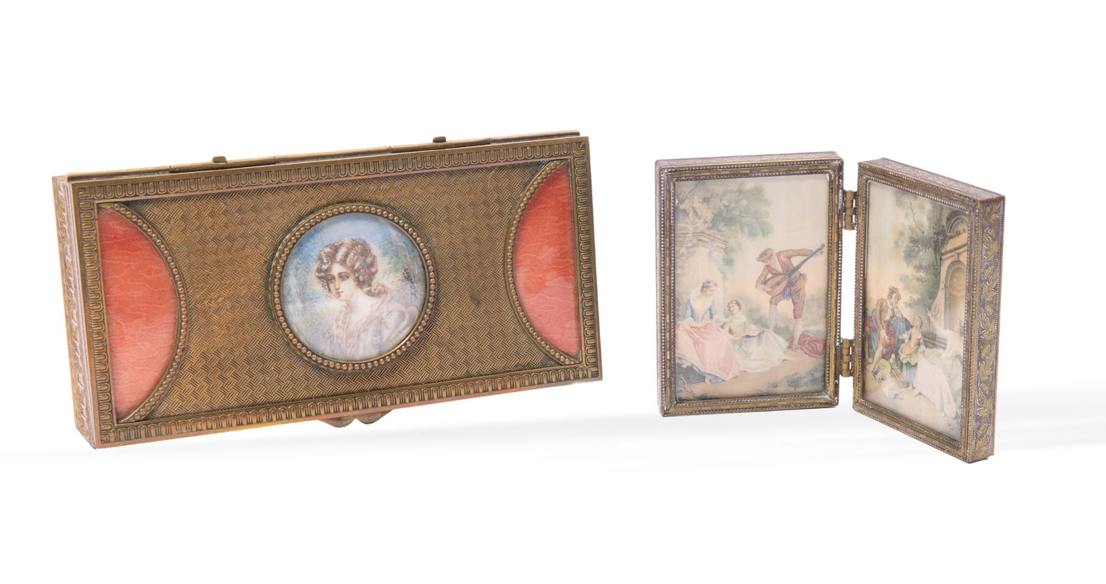 Pair of Antique French Bronze Jewelry Box and Miniature Portrait Holder (1 of 11)