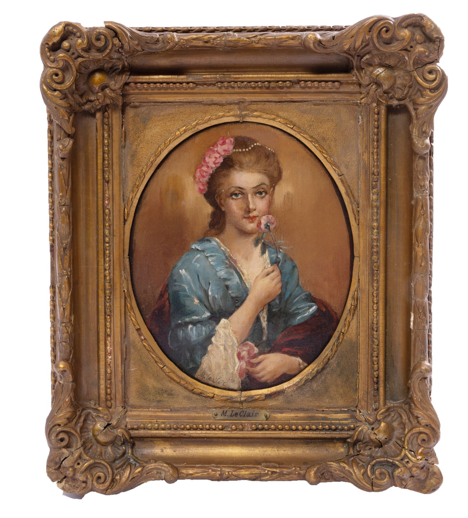 Antique French Portrait Painting, M. LeClair, Oil On Canvas (1 of 5)