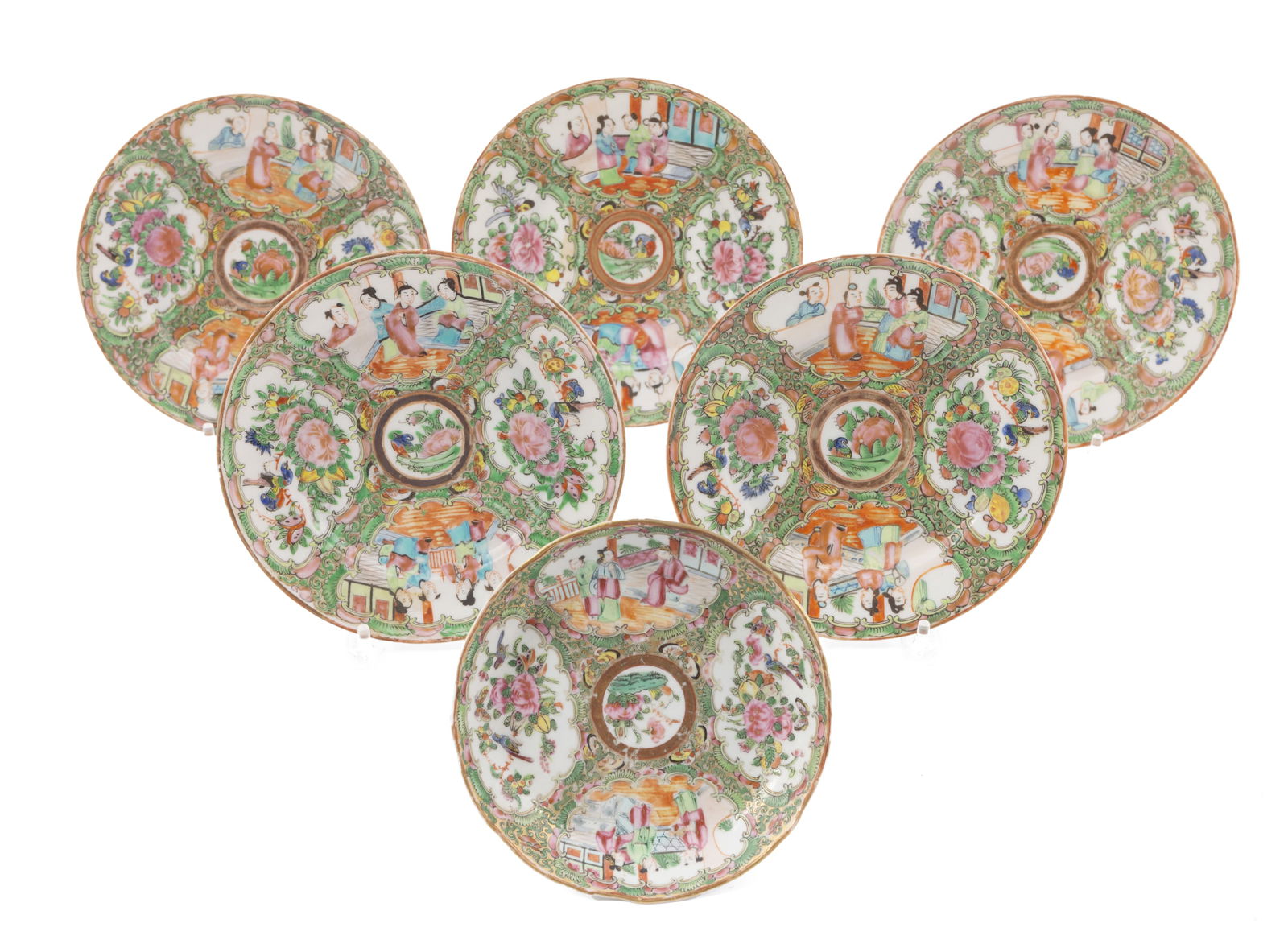 Six Famille Rose Medallion Porcelain Saucers (1 of 5)