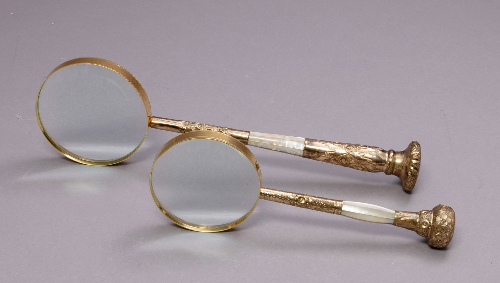 Pair of Vintage Brass and Mother of Pearl Inlay Magnifying Glasses (1 of 5)