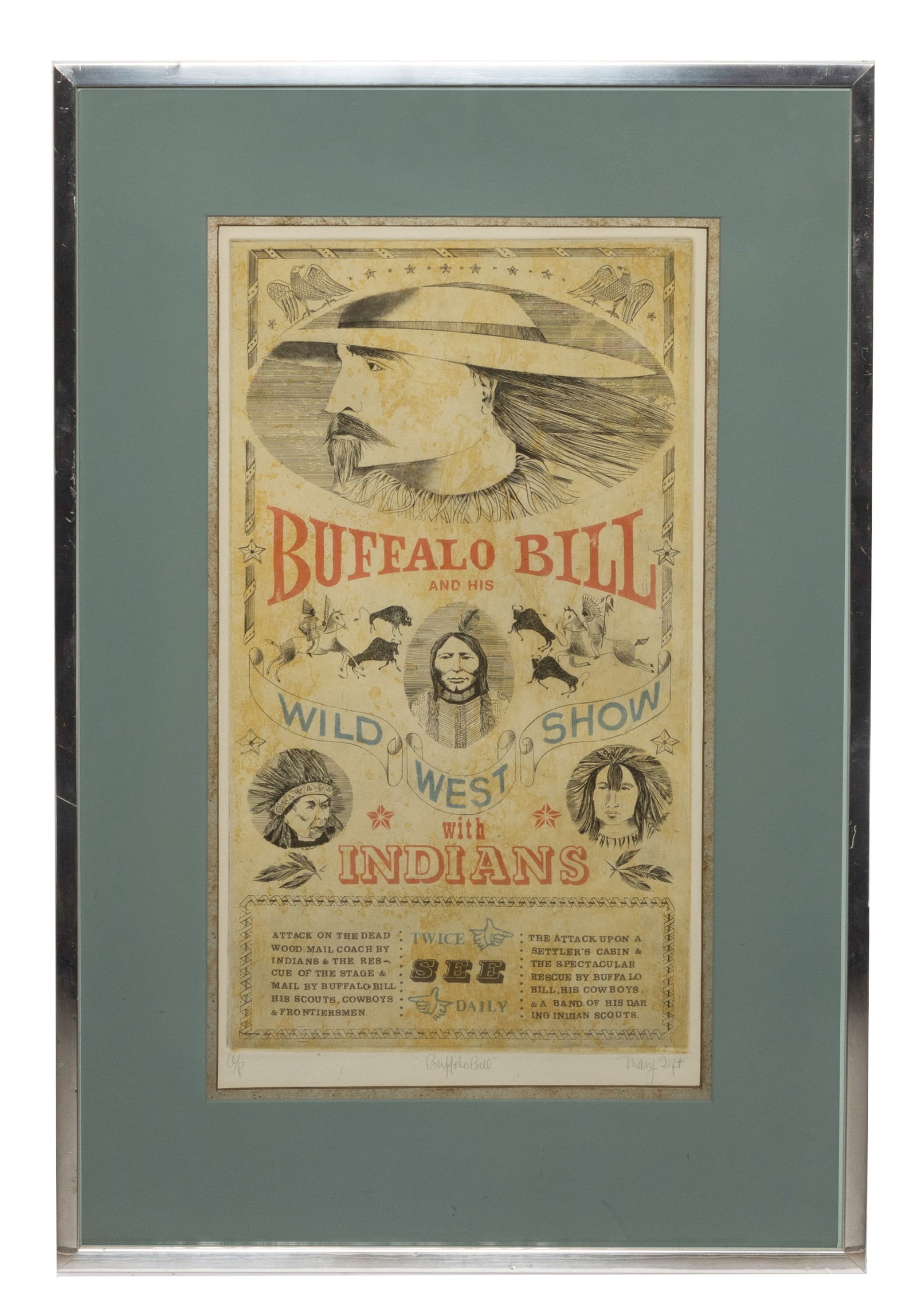 Buffalo Bill Wild West Sow with Indians Etching by Mary Tift (1 of 4)