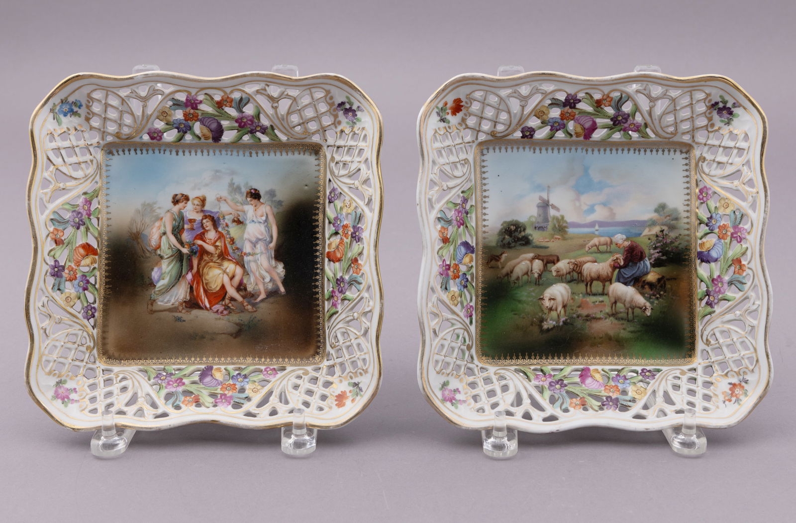 Pair of Hand painted Shumann Bavarian Germany Reticulated Porcelain Plates (1 of 11)