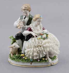 19th Century Unter Weiss Bach German Porcelain Lady & Gentleman