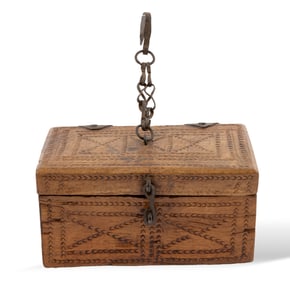 Vintage Handcarved Decorated Tramp Art Wooden Box