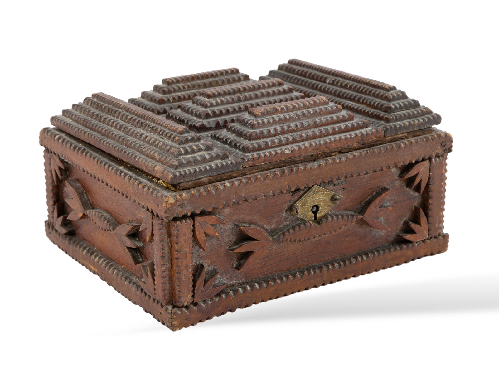 Vintage Heavily Carved Tramp Art Box (1 of 6)