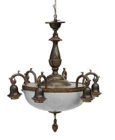 Early 20th Century Steuben Bronze Ceiling Fixture with Shade