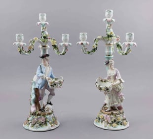 Pair of Voigt German Porcelain Candelabras