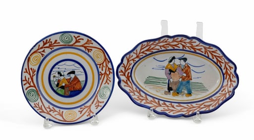 Pair of French Quimper Porcelain Serving Plates