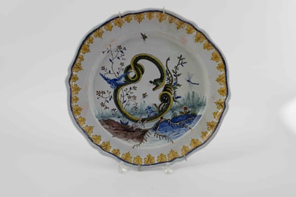 RARE 2 HB Quimper Faience Serpent Decor Plates