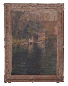 Louis Aston Knight, Wash House By The River, Oil on Canvas