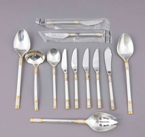Wallace Sterling 11 Piece Serving Set with Aegean Weave Gold Pattern