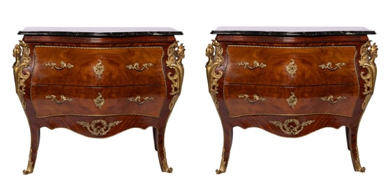 Pair of French Black Marble-Topped Dressers