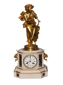 Early 20th Century Marble Mantel Clock with Brass Musician Figures
