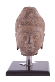 Shanghai Stone Buddha Head with Marble Base