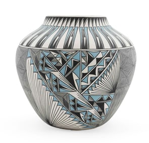 Blue and Black Acoma Pueblo Pottery Vase