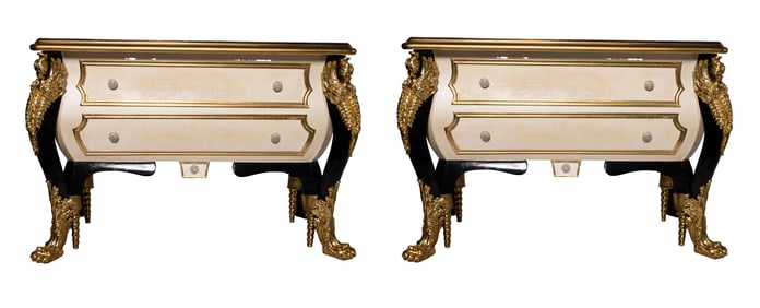 Pair of Heavily Decorated French Style Commodes