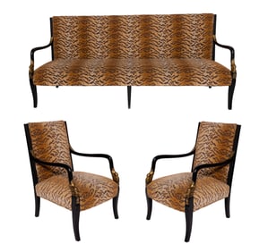 Art Deco Style Pair of Armchairs and Sofa in a Tiger Design