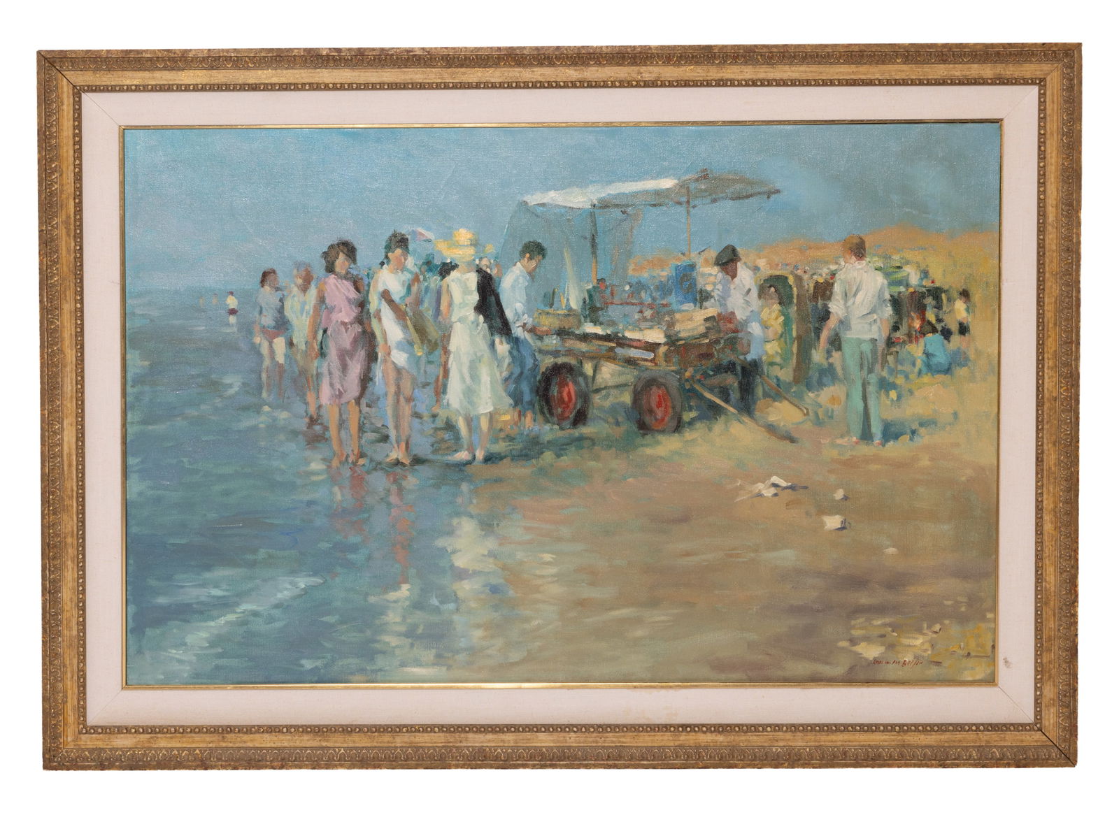 Louis Van der Beesen, Belgium, Beach Scene, Oil on Canvas (1 of 4)
