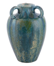 Art Nouveau French Rambersville Glazed Pottery Handled Vase
