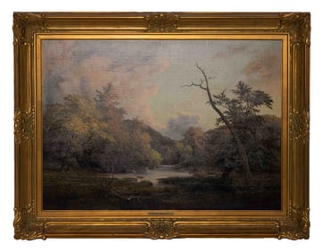 Hudson River School Style - On the Ausable River - Oil on Canvas