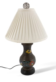 Chinese Bronze and Enamel Electrified Lamp