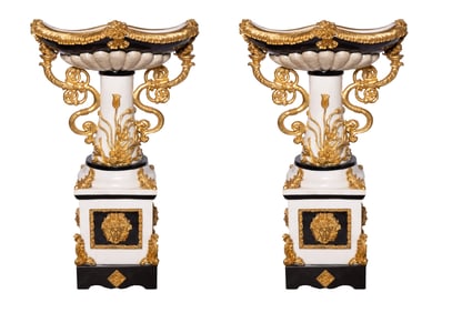 Pair of Neoclassical Decorated French Pedestal Vases