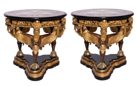 Pair of Empire Style Ormolu Gueridon Inlay Tables