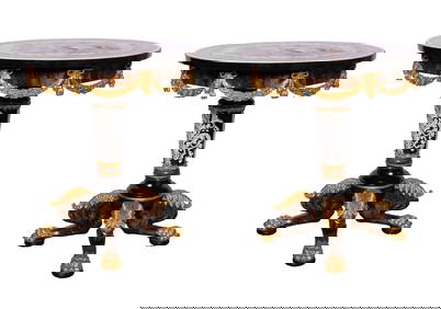 Pair of French Style Gilt Decorated Gueridon Tables with Inlay (1 of 6)