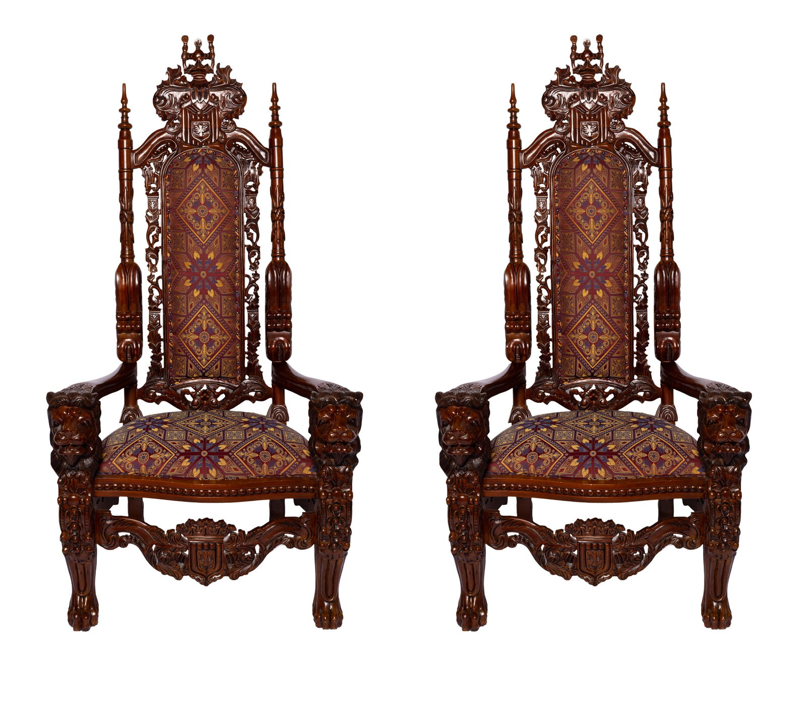 Pair of Heavily Carved Wooden Throne Chairs (1 of 5)