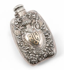 Unger Bros Mixed Metal/Sterling Silver Decorated Flask