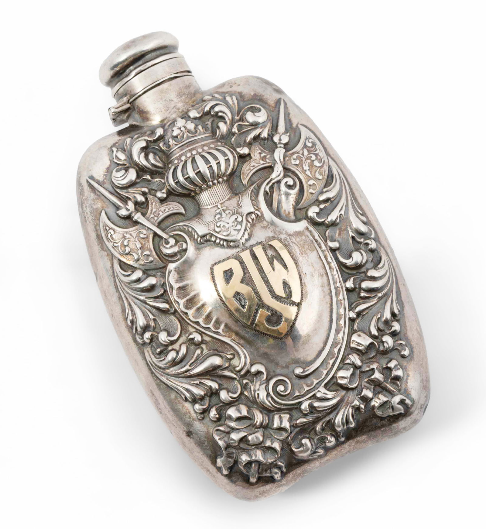 Unger Bros Mixed Metal/Sterling Silver Decorated Flask (1 of 4)